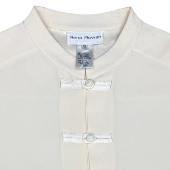 VTG Women's RENA ROWAN Asian-Style Button-Down Cream Shirt- Size 12 - Picture 2 of 11